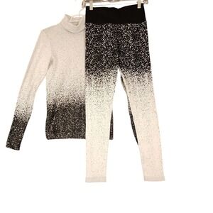 Athleta Ombre Black White Turtleneck Top & Leggings Set Size S Activewear